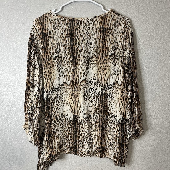 New Direction 100% Viscose Leopard Print Long Sleeve Blouse With Tassel - Picture 3 of 6